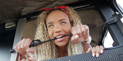 Awesome glamorous ebony Romy Indy screwed by a fake driver