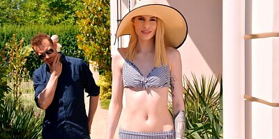 Sweet slender blonde Milena Devi rides on a big cock like a pro