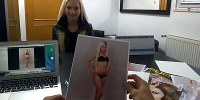 Good-looking blonde in a black dress screwed in the doggy style