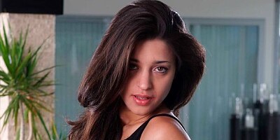 Gorgeous busty brunette Uma Stone nicely impaled on the poolside