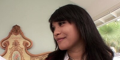 Ravishing teen brunette has that naughty smile again, because she is about to fuck her neighbor