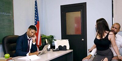 A busty minx with a big pair of tits is sucking a cock here