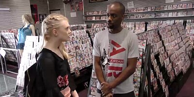 Lily Rader is sucking a black meat stick through a gloryhole, for the first time ever