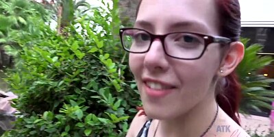 Red haired babe with glasses is in the mood for a good fuck, or just an orgasm