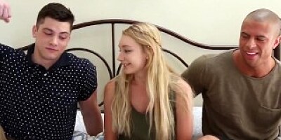 MMF SEX - Little blonde gets a man meat sandwich Collin Simpson Sean Costin