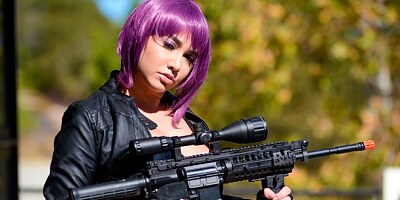 Playful purple-haired model Karlee Grey and a long dick