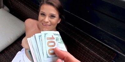 Cute chick Jayden Riley rides on a pretty long boner for cash