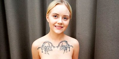 Adorable small-tit hottie Emily Cutie opens her cute pussy