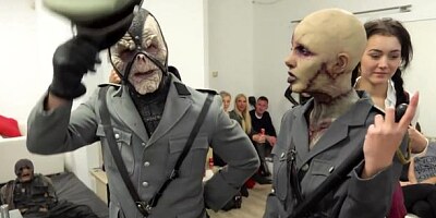 Glamorous blonde hottie is getting her mouth fucked on the sex party