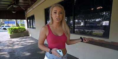 Tanned blonde Aubrey Thomas opens her crack for a big dick