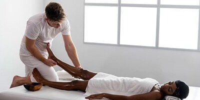 Awesome ebony with small tits Asia Rae fucks with a white man