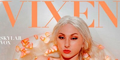 Stunning busty blonde Skylar Vox rides on a pretty big dick