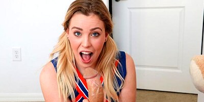 Gorgeous pigtailed teen Krystal Kash strokes his big dick