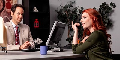 Awesome redhead hottie Lacy Lennon is sucking her boss dick