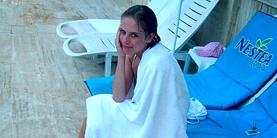 Dark-haired hottie with round ass Leony April jumps on a big dick