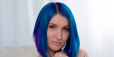 Blue-haired cutie Keoki Star opens her little crack for a big dick