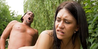 Tattooed young hottie Erika Bellucci gets fucked by a lucky old dick