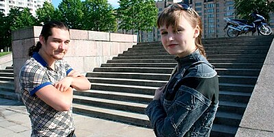 Outdoor sex in the missionary pose with a playful hottie Alin X