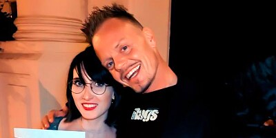 Nerdy young hottie Lou Nesbit is jumping on a big cock for money