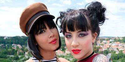 Two white angels Charlotte Sartre and Lady Dee fuck with two big black dicks