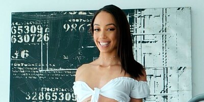 Skinny young ebony Alexis Tae is sucking his tasty prick with pleasure