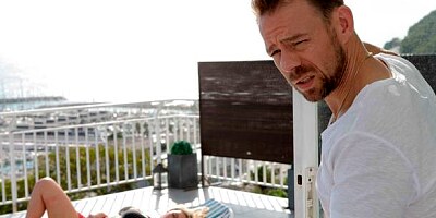 Cute mommy with nice natural tits Lucia Fernandez nailed on the balcony