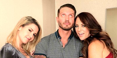 Two sweet chicks Audrey Miles and Kit Mercer share a big dick