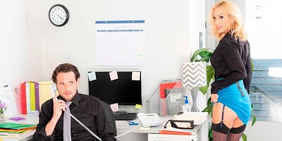 Athletic inked secretary Sarah Jessie knows how to ride a big cock