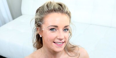 Stunning blonde Kate Kennedy is getting her face fucked by a fat dick