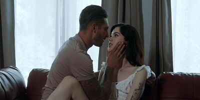 Spicy small-tit brunette Evelyn Claire penetrated in the doggy style pose