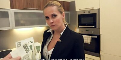 Big-boobed MILF in black stockings screwed in the asshole