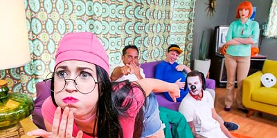 Redhead nurse Lauren Phillips is getting fucked by two big dicks