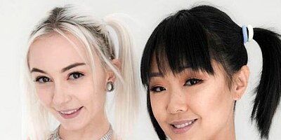 Interracial chicks Saya Song and Chloe Temple are both enjoying anal sex