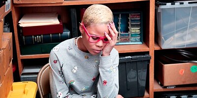 Lusty ebony Arie Faye is sucking a fat white dick in the office