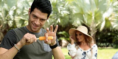 Awesome small-tit model Tucker Stevens rides on a big boner