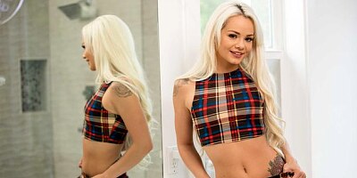 Slutty innocent teen Elsa Jean takes a big mature dick in the mouth