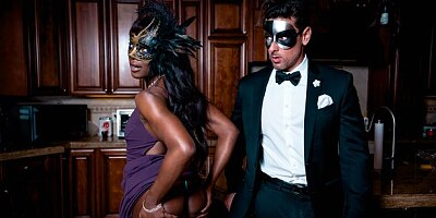 Adorable ebony goddess Ana Foxxx rides a pretty big white dick