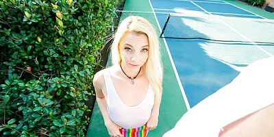 Playful blonde hottie Riley Star is enjoying outdoor dick-riding