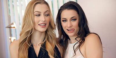 Sweet chicks Georgia Jones and Alexa Grace fuck on the bed