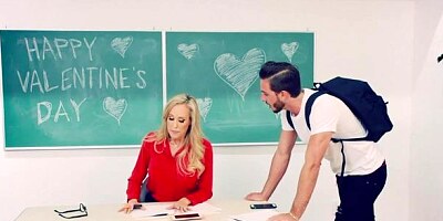 Big-boobed teacher in stockings Brandi Love fucks with a young stud