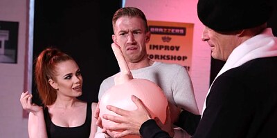 Redhead with small tits Ella Hughes gets a truly gigantic dick