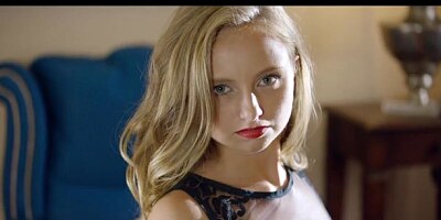 Playful high-heeled teen Lady Bug opens her pussy on the table