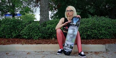 Beautiful blonde in red nylons Alice Pink is enjoying his big cock