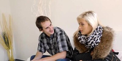 Amazing small-tit blonde jumps on a big cock on the casting