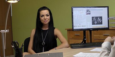 Small-tit brunette with tattoos jumps on a hard dick in the office
