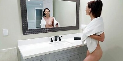 Small-tit brunette Aidra Fox jumps on a big dong in the bedroom