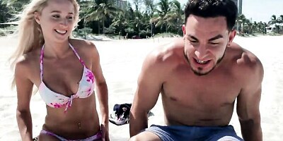 Impressive blonde Misha Mynx is sucking a big dick in the bedroom