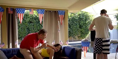 Beautiful girl Rosalyn Sphinx spreads her long legs for a horny daddy