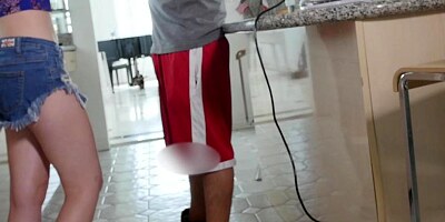 Crystal Young catches stepbro at the kitchen and grabs