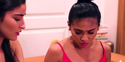 Sexy teen Emily Willis licks stepmoms pussy in the kitc